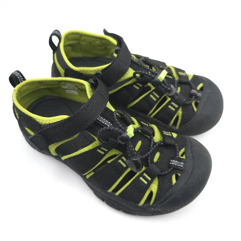KEEN FootWear Kids Sandals 2 Black & Green‎ Outdoor Water Shoes Hook Loop
